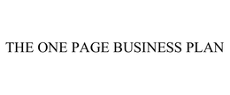THE ONE PAGE BUSINESS PLAN