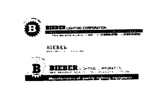 STARBURST "B" (OPTIONAL) WITH THE NAME "BIEBER LIGHTING CORPORATION"