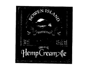 THE BOWEN ISLAND BREWING CO. LTD. HANDCRAFTED ALE TRADITIONAL BREWED NATURALLY NO PRESERVATIVES ORIGINAL HEMP CREAM ALE