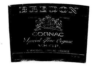 BREDON PRODUCT OF FRANCE COGNAC SPECIAL FINE COGNAC V.S.O.P. M.BREDON-JARNAC-FRANCE
