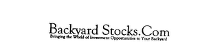 BACKYARD STOCKS.COM BRINGING THE WORLD OF INVESTMENT OPPORTUNTIES TO YOUR BACKYARD