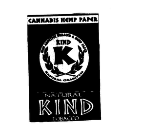 CANNABIS HEMP PAPER K NATURAL KIND TOBACCO