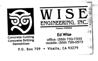 WISE ENGINEERING, INC. CONCRETE CUTTING CONCRETE DRILLING DEMOLITION