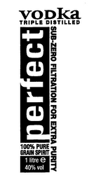 PERFECT VODKA TRIPLE DISTILLED SUB-ZEROFILTRATION FOR EXTRA PURITY