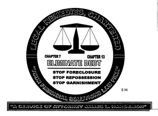 LEGAL REMEDIES, CHARTERED "A SERVICE OFATTORNEY JAMES L. HARDEMON" "YOUR FINANCIAL SOLUTIONS LAW FIRM" CHAPTER 7 CHAPTER 13 ELIMINATE DEBT STOP FORECLOSURE STOP REPOSSESSION STOP GARNISHMENT