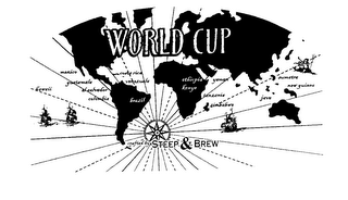 WORLD CUP - HAWAII MEXICO GUATEMALA EL SALVADOR COLUMBIA COSTA RICA VENEZUELA BRAZIL YEMEN ETHIOPIA KENYA TANZANIA ZIMBABWE JAVA SUMATRA NEW GUINEA - CRAFTED BY STEEP & BREW
