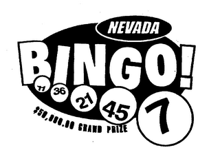 NEVADA BINGO 71 36 21 45 7 50,000.00 GRAND PRIZE