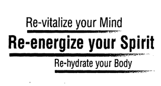 RE-VITALIZE YOUR MIND RE-ENERGIZE YOUR SPIRIT RE-HYDRATE YOUR BODY