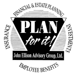 PLAN FOR IT! INSURANCE FINANCIAL & ESTATE PLANNING INVESTMENTS EMPLOYEE BENEFITS JOHN ELLISON ADVISORY GROUP, LTD.