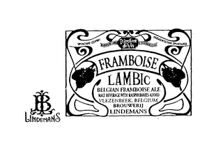 LB LINDEMANS FRAMBOISE LAMBIC SPONTANE GISTING MERCHANT DU VIN FERMENTATION SPONTANEE BELGIAN FRAMBOISE ALE MALT BEVERAGE WITH RASPBERRIES ADDED VLEZENBEEK BELGIUM BROUWERIJ