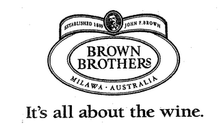 BROWN BROTHERS IT'S ALL ABOUT THE WINE. ESTABLISHED 1889 JOHN F. BROWN MILAWA AUSTRALIA