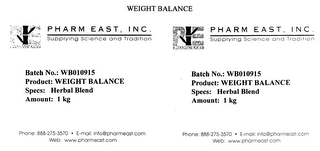 WEIGHT BALANCE PE PHARM EAST, INC. SUPPLYING SCIENCE AND TRADITION