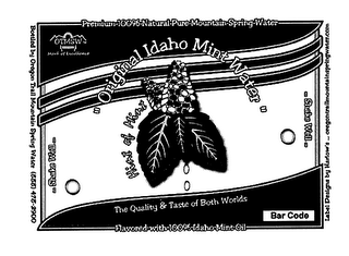 "ORIGINAL IDAHO MINT WATER" HINT OF MINT THE QUALITY & TASTE OF BOTH WORLDS