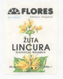 ZUTA LINCURA FLORES SLJIVOVICA-TRAVARICA KAMENICA-KRAGUJEVAC 45% ALC./VOL. 75OML E