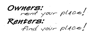 OWNERS: RENT YOUR PLACE! RENTERS: FIND YOUR PLACE!