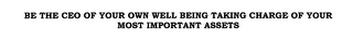 BE THE CEO OF YOUR OWN WELL BEING TAKING CHARGE OF YOUR MOST IMPORTANT ASSETS