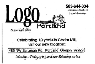 LOGO PORTLAND CUSTOM EMBROIDERY CELEBRATING 10 YEARS IN CEDAR MILL, VISIT OUR NEW LOCATION: