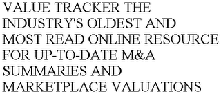 VALUE TRACKER THE INDUSTRY'S OLDEST AND MOST READ ONLINE RESOURCE FOR UP-TO-DATE M&A SUMMARIES AND MARKETPLACE VALUATIONS