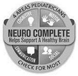 NEURO COMPLETE HELPS SUPPORT A HEALTHY BRAIN 4 AREAS PEDIATRICIANS CHECK FOR MOST COGNITIVE MOTOR COMMUNICATION SOCIAL