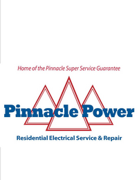 HOME OF THE PINNACLE SUPER SERVICE GUARANTEE PINNACLE POWER RESIDENTIAL ELECTRICAL SERVICE & REPAIR