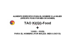 ALIMENTO ESPECIFICO PARA EL HOMBRE OR LA MUJER (SPECIFIC FOOD FOR MEN OR WOMEN) TAO KI (QI)-FOOD YANG KI (QI) PARA EL HOMBRE (FOR MALES: MEN & BOYS)