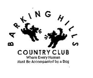 BARKING HILLS COUNTRY CLUB, INC., BARKING HILLS COUNTRY CLUB, BARKING HILLS, WHERE EVERY HUMAN MUST BE ACCOMPANIED BY A DOG