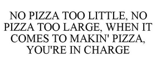 NO PIZZA TOO LITTLE, NO PIZZA TOO LARGE, WHEN IT COMES TO MAKIN' PIZZA, YOU'RE IN CHARGE