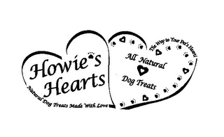 HOWIE'S HEARTS ALL NATURAL DOG TREATS THE WAY TO YOUR PET'S HEART! NATURAL DOG TREATS MADE WITH LOVE