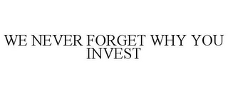 WE NEVER FORGET WHY YOU INVEST