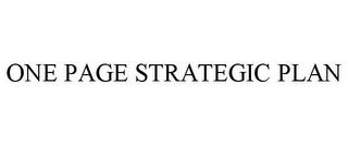 ONE PAGE STRATEGIC PLAN