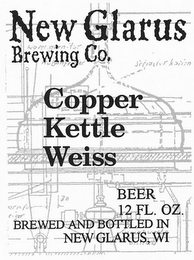 NEW GLARUS BREWING CO. COPPER KETTLE WEISS BEER 12 FL. OZ. BREWED AND BOTTLED IN NEW GLARUS, WI