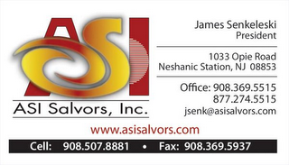 ASI ASI SALVORS, INC. WWW.ASISALVORS.COM JAMES SENKELESKI PRESIDENT 1033 OPIE ROAD NESHANIC STATION, NJ 08853