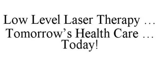 LOW LEVEL LASER THERAPY ... TOMORROW'S HEALTH CARE ... TODAY!