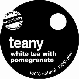 A TEANY BIT ORGANICALLY SWEETENED TEANY WHITE TEA WITH POMEGRANATE 100% NATURAL 100% NICE