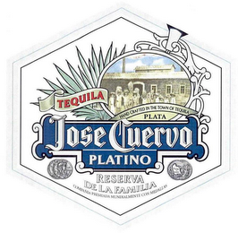 JOSE CUERVO PLATINO TEQUILA HAND CRAFTED IN THE TOWN OF TEQUILA PLATA RESERVA DE LA FAMILIA COMPANIA PREMIADA MUNDIALMENTE CON MEDALLAS