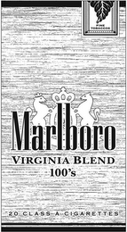 MARLBORO VIRGINIA BLEND 100'S 20 CLASS A CIGARETTES FINE TOBACCOS