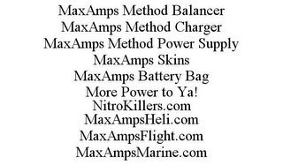 MAXAMPS METHOD BALANCER MAXAMPS METHOD CHARGER MAXAMPS METHOD POWER SUPPLY MAXAMPS SKINS MAXAMPS BATTERY BAG MORE POWER TO YA! NITROKILLERS.COM MAXAMPSHELI.COM MAXAMPSFLIGHT.COM MAXAMPSMARINE.COM