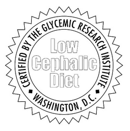 LOW CEPHALIC DIET CERTIFIED BY THE GLYCEMIC RESEARCH INSTITUTE WASHINGTON, D.C.