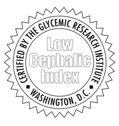 LOW CEPHALIC INDEX CERTIFIED BY THE GLYCEMIC RESEARCH INSTITUTE WASHINGTON, D.C.