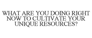 WHAT ARE YOU DOING RIGHT NOW TO CULTIVATE YOUR UNIQUE RESOURCES?