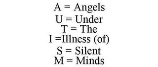 A = ANGELS U = UNDER T = THE I =ILLNESS (OF) S = SILENT M = MINDS