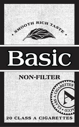 BASIC NON-FILTER · SMOOTH RICH TASTE · 20 CLASS A CIGARETTES A CLASS A CIGARETTES ACCO