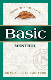 BASIC MENTHOL · SMOOTH RICH TASTE · 20 CLASS A CIGARETTES A CLASS A CIGARETTES ACCO