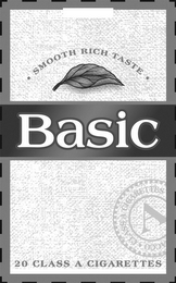 BASIC  · SMOOTH RICH TASTE · 20 CLASS A CIGARETTES A · CLASS A CIGARETTES · ACCO