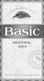 BASIC MENTHOL 100'S · SMOOTH RICH TASTE· 20 CLASS A CIGARETTES CLASS A CIGARETTES A