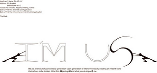 I'M US WE ARE ALL INTRICATELY CONNECTED GENERATION UPON GENERATION OF INTERWOVEN SOULS, CREATING AN EVIDENT BOND THAT REFUSES TO BE BROKEN. WHAT I DO IMPACT YOU AND WHAT YOU DO IMPACTS ME.
