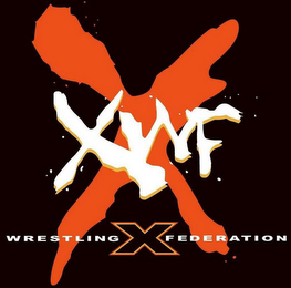 STYLIZED LETTERING "X XWF WRESTLING X FEDERATION" WITHIN A SQUARE DESIGN ELEMENT