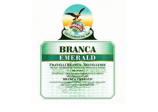 BRANCA EMERALD FRATELLI BRANCA - DISTILLERIE MILANO - VIA BROLETTO VICINO ALLA CHIESA DI S. TOMASO I FRATELLI BRANCA I SOLI CHE POSSEGGONO L'ORIGINALE FORMULA DI PRODUZIONE DEL LIQUORE D'ERBE NE ASSICURANO L'ALTA QUALITA E BONTA' - GRAZIE AL PROCESSO DI TRASFORMAZIONE CHE ESALTA LA GENUINITA' - DEGLI INGREDIENTI NATURALI ED ESOTICI DAI SUPERBI AROMI MILANO BRANCA FLLI. BRANCA MILANO CASA FONDATA NEL 1845