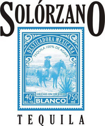 SOLÓRZANO TEQUILA TEQUILA 100% AGAVE HECHO EN MEXICO DESTILADORA MEXICANA, BLANCO, 40º ALC. VOL. 750 ML TEQUILA