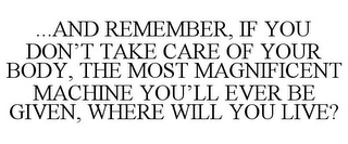 ...AND REMEMBER, IF YOU DON'T TAKE CARE OF YOUR BODY, THE MOST MAGNIFICENT MACHINE YOU'LL EVER BE GIVEN, WHERE WILL YOU LIVE?